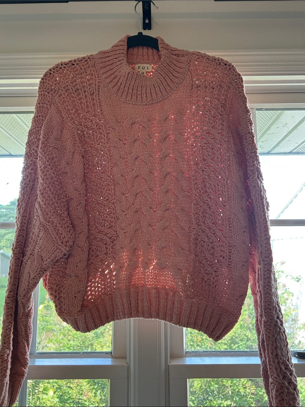 POL Pink Cable Knit Crewneck Sweater